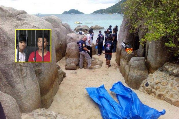 The judge has denied official review of the forensic evidence against the accused killers (inset) until the actual start of the Koh Tao murder trial on July 8. (Photo by Supapong Chaolan)