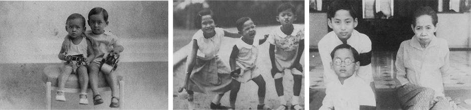 The young royals spent a happy childhood at Srapathum Palace with their paternal grandmother, the Dowager Queen Savang Vadhana (far right).
